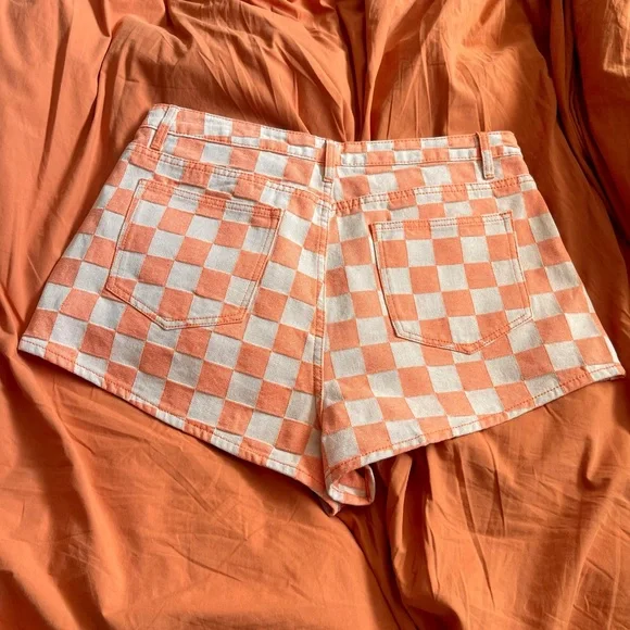 Nasty Gal Checkerboard High Waist Shorts Orange Sherbet sz 12